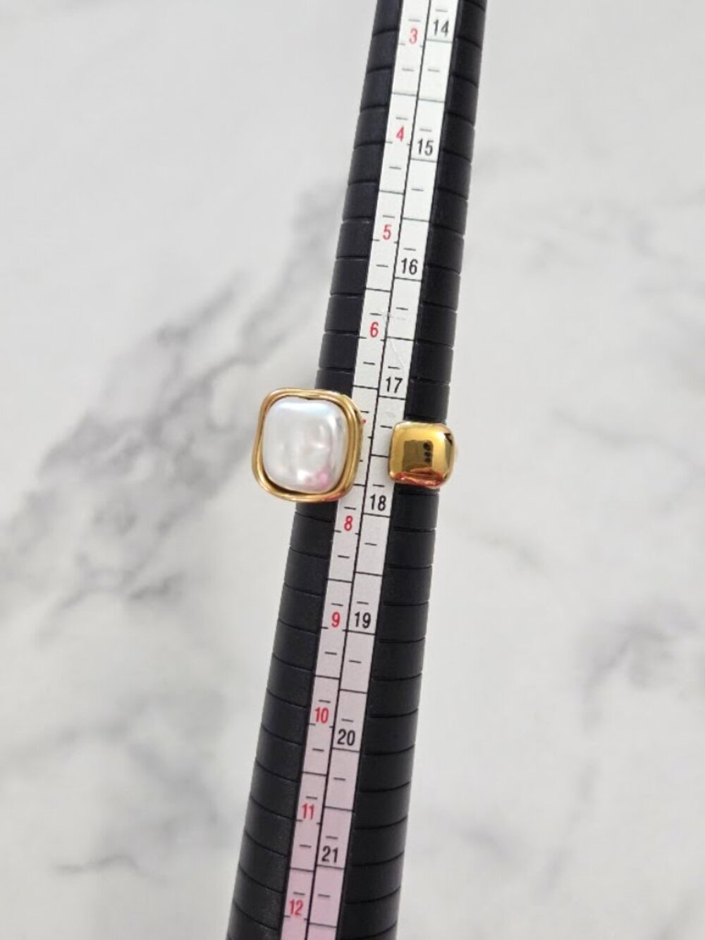 Gold Tone Square Pearl Chunky Open Cuff Statement Ring - Picture 4 of 5